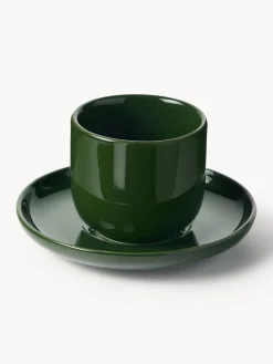 Tazas de café espresso de porcelana con platitos Nessa, 4 uds.
