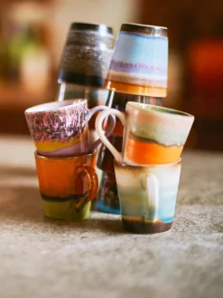 Tazas espresso artesanales con esmalte reactivo 70s, 4 uds.