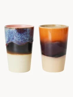 Tazas grandes pintadas a mano 70s, 2 uds.