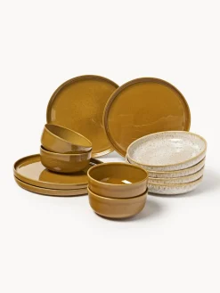 Vajilla artesanal con esmalte reactivo Ethel (12 pzas.)