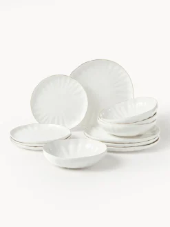 Vajilla de porcelana con relieves Sali, 4 comensales (12 pzas.)