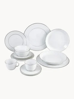 Vajilla de porcelana con borde platino pintado a mano Vitruv, 2 comensales (12 pzas.)