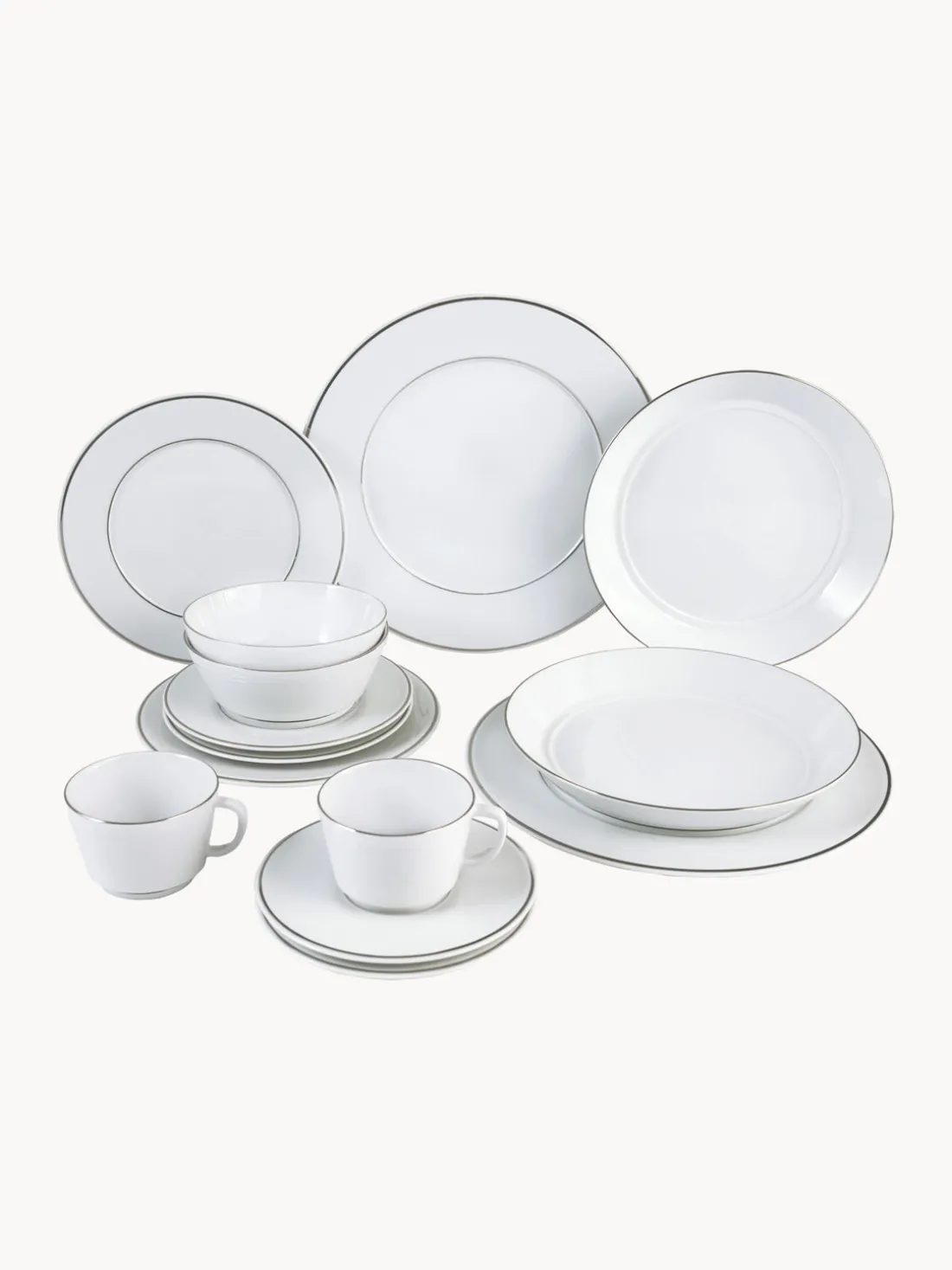 Vajilla de porcelana con borde platino pintado a mano Vitruv, 2 comensales (12 pzas.)