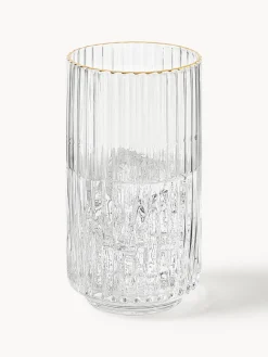 Vasos altos soplados con borde dorado Aleo, 4 uds.