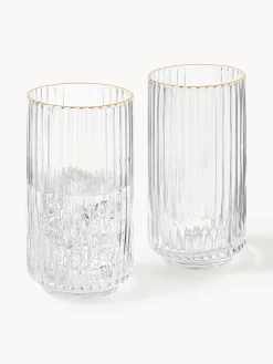 Vasos altos soplados con borde dorado Aleo, 4 uds.