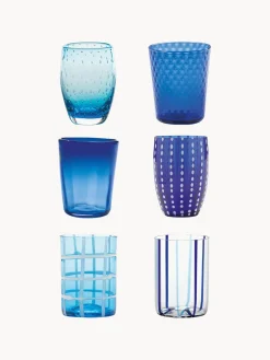 Vasos de vidrio soplados artesanalmente Melting Pot Sea, 6 uds.