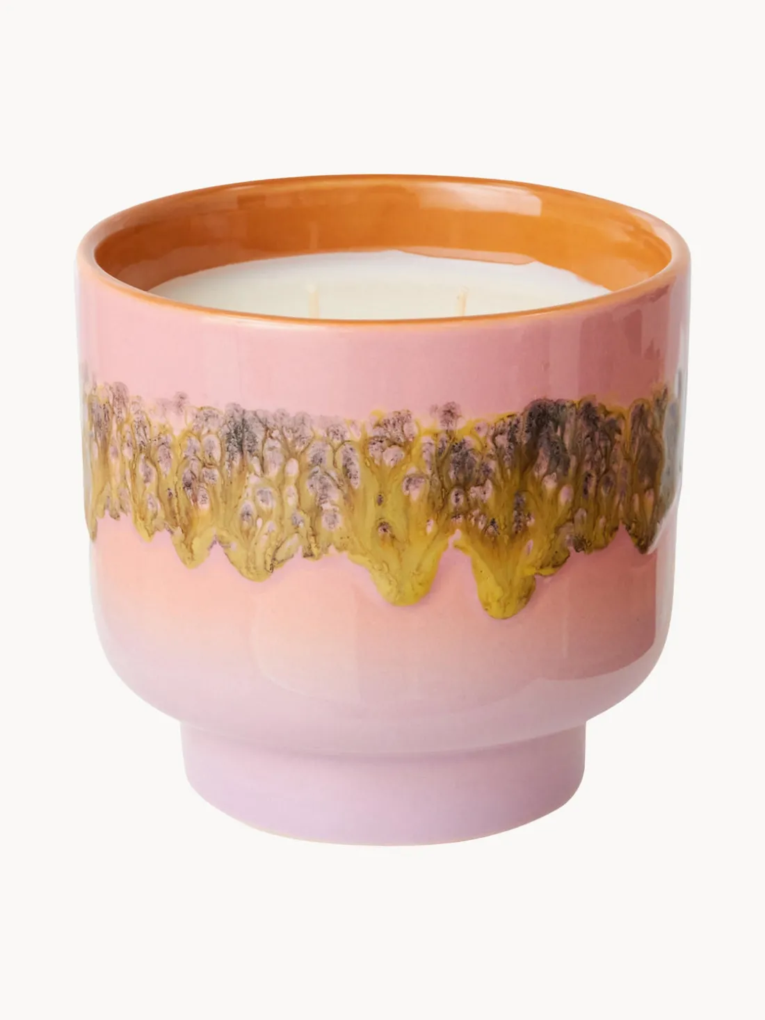 Vela perfumada artesanal de dos mechas 70´s (rosas y vainilla)