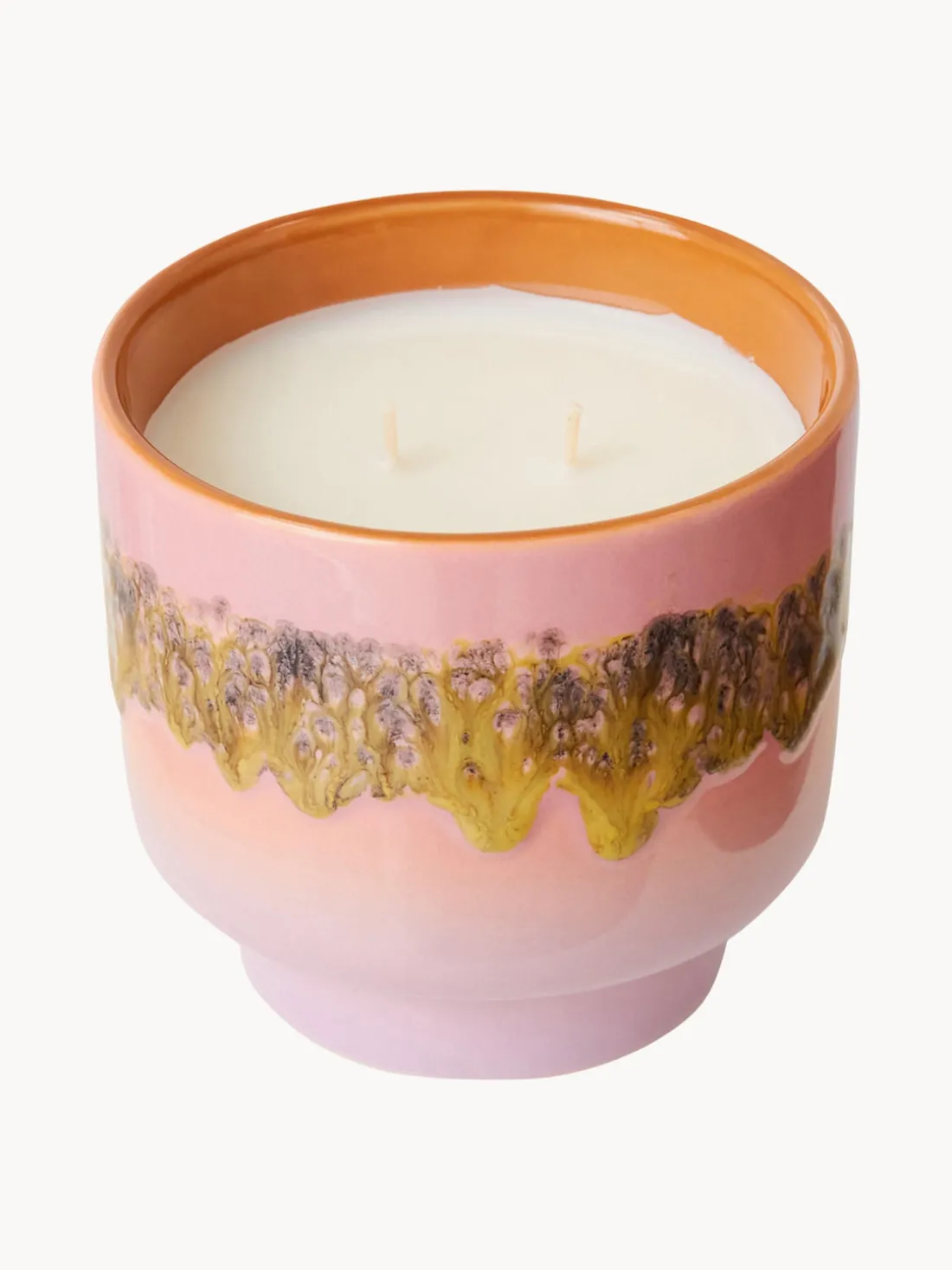 Vela perfumada artesanal de dos mechas 70´s (rosas y vainilla)